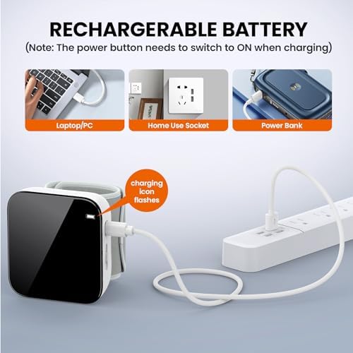 Monitor de Presión Arterial Recargable para Muñeca, Tensiómetro Digital Ajustable con 2x90 Lecturas, Voz, Pantalla Retroiluminada y Estuche de - imagen 6