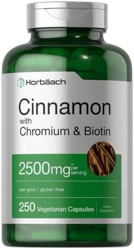 Horbäach Canela con Cromo y Biotina | 250 Cápsulas | Suplemento de Extracto de Hierbas | Vegetariano, No GMO, Sin Gluten - imagen 1