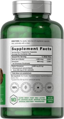 Horbäach Canela con Cromo y Biotina | 250 Cápsulas | Suplemento de Extracto de Hierbas | Vegetariano, No GMO, Sin Gluten - imagen 2