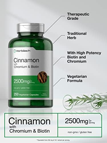 Horbäach Canela con Cromo y Biotina | 250 Cápsulas | Suplemento de Extracto de Hierbas | Vegetariano, No GMO, Sin Gluten - imagen 3