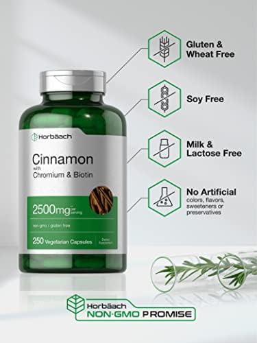 Horbäach Canela con Cromo y Biotina | 250 Cápsulas | Suplemento de Extracto de Hierbas | Vegetariano, No GMO, Sin Gluten - imagen 4