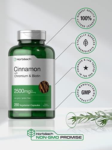 Horbäach Canela con Cromo y Biotina | 250 Cápsulas | Suplemento de Extracto de Hierbas | Vegetariano, No GMO, Sin Gluten - imagen 5