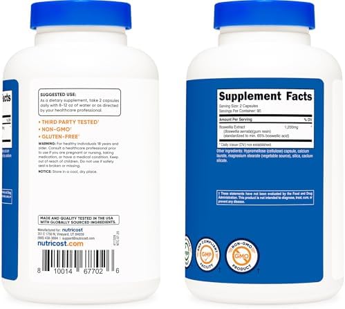 Nutricost Extracto de Boswellia 180 Cápsulas - 90 Porciones por Botella, Libre de Gluten y GMO, Vegano - imagen 4