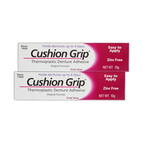Adhesivo para Dentaduras Cushion Grip, Tamaño de Viaje 0.35 oz (Paquete de 2) – Ajusta y Fija Dentaduras Sueltas por Hasta 4 Días | Fórmula Sin - imagen 1