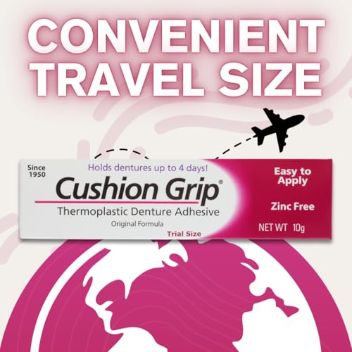 Adhesivo para Dentaduras Cushion Grip, Tamaño de Viaje 0.35 oz (Paquete de 2) – Ajusta y Fija Dentaduras Sueltas por Hasta 4 Días | Fórmula Sin - imagen 3