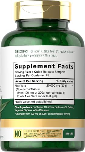 Cápsulas de Gel de Aloe Vera Carlyle | 300 Unidades | Suplemento de Gel de Aloe Vera | Sin OGM, Sin Gluten - imagen 2