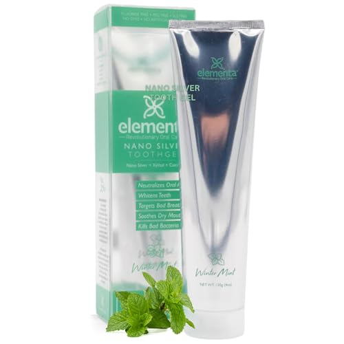 Pasta Dental Elementa Plateada Sin Espuma Sabor Menta Invernal | Gel Blanqueador 5 en 1 4 oz | Formulado por Dentistas | Natural y Sin Flúor | - imagen 1