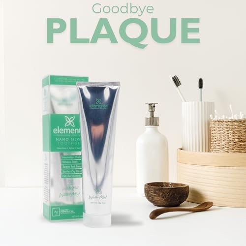Pasta Dental Elementa Plateada Sin Espuma Sabor Menta Invernal | Gel Blanqueador 5 en 1 4 oz | Formulado por Dentistas | Natural y Sin Flúor | - imagen 4