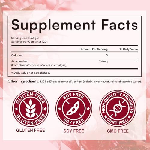 Suplementos de Astaxantina O NATURE . ZIRAN 24mg, Antioxidantes para Salud Ocular, Articular y de Piel | Suministro para 4 Meses | 120 Softgels - imagen 5