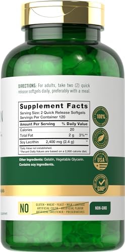 Suplemento de Lecitina Carlyle | 2400mg | 240 Cápsulas Blandas | Con Fosfolípidos Naturales | Sin OGM, Libre de Gluten - imagen 2