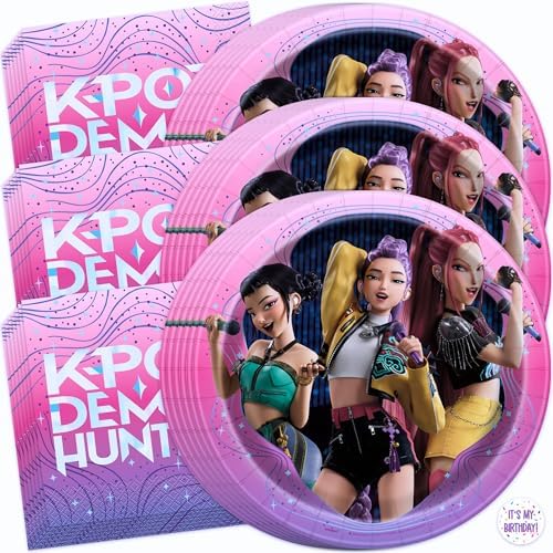 Platos y Servilletas Únicas de KPop Demon Hunters para 16 | Decoraciones de Cumpleaños KPop Demon Hunters | Licencia Oficial - imagen 1