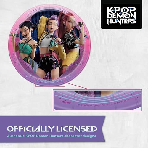Platos y Servilletas Únicas de KPop Demon Hunters para 16 | Decoraciones de Cumpleaños KPop Demon Hunters | Licencia Oficial - imagen 6
