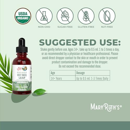 Gotas Líquidas de Albahaca Sagrada MARYRUTH'S Organics Sin Azúcar | Tulsi | Antioxidante | Apoyo Cognitivo y Digestivo | Energía | Vegano | 1 Fl Oz - imagen 3