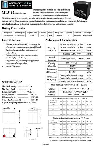 Batería Mighty Max ML5-12 - Batería de 12V 5AH Reemplaza Liftmaster 485LM Evercharge de Respaldo - imagen 6