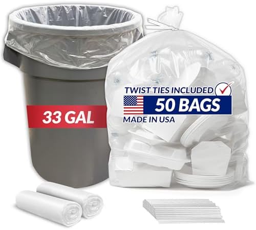 Bolsas de Basura Reli. de 33 Galones Resistentes | Paquete de 50 Bolsas con Cintas | Tamaño Grande, Transparentes, para Limpieza Efectiva - imagen 1