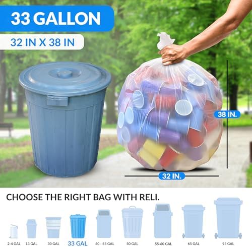 Bolsas de Basura Reli. de 33 Galones Resistentes | Paquete de 50 Bolsas con Cintas | Tamaño Grande, Transparentes, para Limpieza Efectiva - imagen 3