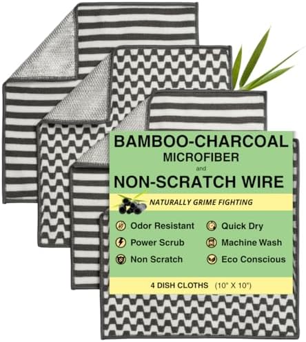 Paquete de 4 Paños de Cocina Severn. Trapos para Lavar Platos Resistentes a Olores con Lado de Estropajo Sin Rayar. Microfibra de Bambú y Carbón para - imagen 1