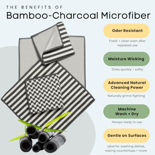 Paquete de 4 Paños de Cocina Severn. Trapos para Lavar Platos Resistentes a Olores con Lado de Estropajo Sin Rayar. Microfibra de Bambú y Carbón para - imagen 6