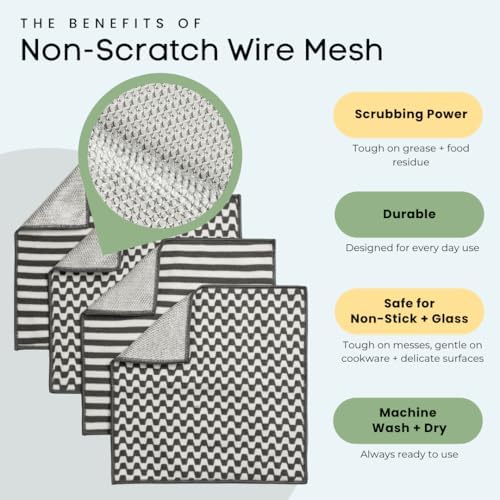 Paquete de 4 Paños de Cocina Severn. Trapos para Lavar Platos Resistentes a Olores con Lado de Estropajo Sin Rayar. Microfibra de Bambú y Carbón para - imagen 7