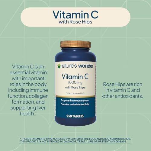 Tabletas de Vitamina C 1000 mg con Rosa Mosqueta de Nature's Wonder para la Salud Inmunológica, 250 Porciones, 250 Conteo - imagen 4