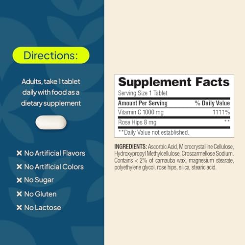 Tabletas de Vitamina C 1000 mg con Rosa Mosqueta de Nature's Wonder para la Salud Inmunológica, 250 Porciones, 250 Conteo - imagen 8