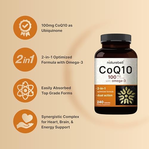 NatureBell CoQ10 100mg con Omega 3, 240 Cápsulas | Alta Absorción – Soporte Antioxidante para la Salud del Corazón y Energía – Suplemento Extra - imagen 3
