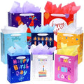 Nihuecne 8 Paquetes de Bolsas de Regalo de Cumpleaños en Tamaños Variados (2 Extra Grandes 15, 3 Grandes 13, 3 Medianas 9) con Asa de Cinta y Papel - imagen 1