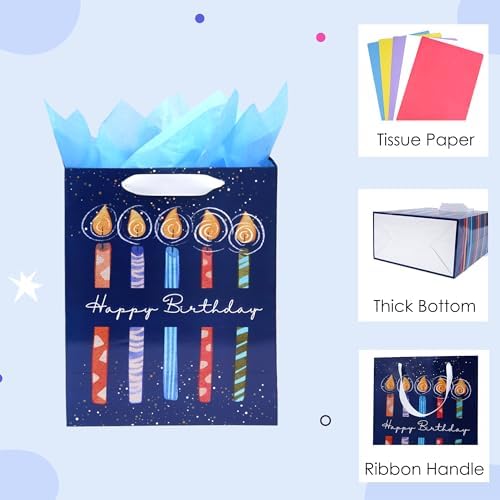 Nihuecne 8 Paquetes de Bolsas de Regalo de Cumpleaños en Tamaños Variados (2 Extra Grandes 15, 3 Grandes 13, 3 Medianas 9) con Asa de Cinta y Papel - imagen 3