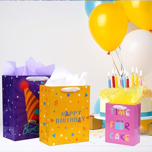 Nihuecne 8 Paquetes de Bolsas de Regalo de Cumpleaños en Tamaños Variados (2 Extra Grandes 15, 3 Grandes 13, 3 Medianas 9) con Asa de Cinta y Papel - imagen 4