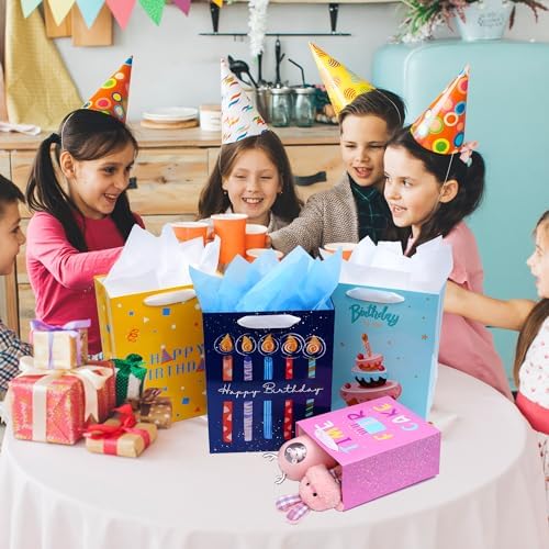 Nihuecne 8 Paquetes de Bolsas de Regalo de Cumpleaños en Tamaños Variados (2 Extra Grandes 15, 3 Grandes 13, 3 Medianas 9) con Asa de Cinta y Papel - imagen 5
