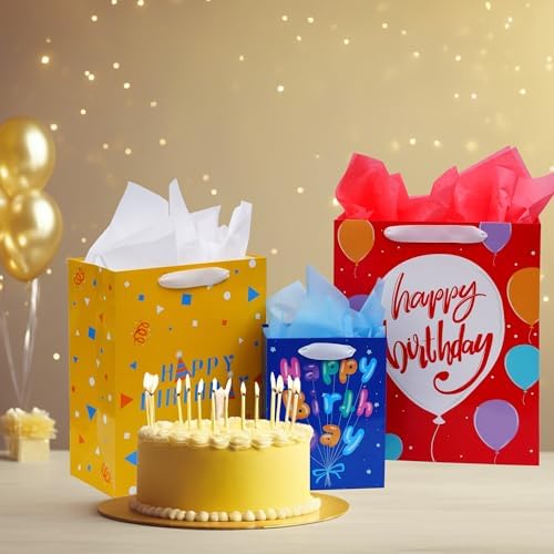 Nihuecne 8 Paquetes de Bolsas de Regalo de Cumpleaños en Tamaños Variados (2 Extra Grandes 15, 3 Grandes 13, 3 Medianas 9) con Asa de Cinta y Papel - imagen 6