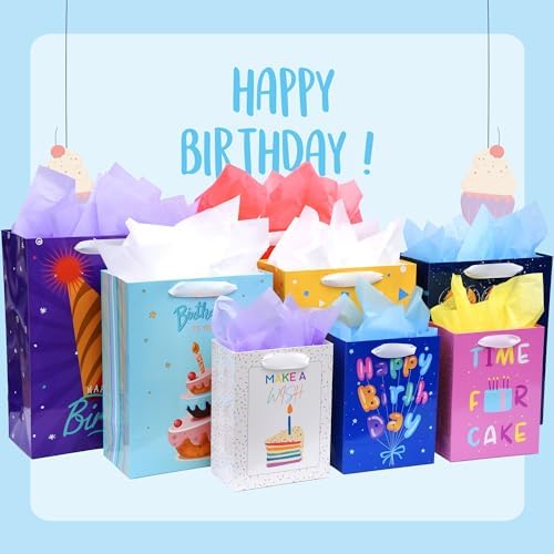 Nihuecne 8 Paquetes de Bolsas de Regalo de Cumpleaños en Tamaños Variados (2 Extra Grandes 15, 3 Grandes 13, 3 Medianas 9) con Asa de Cinta y Papel - imagen 7