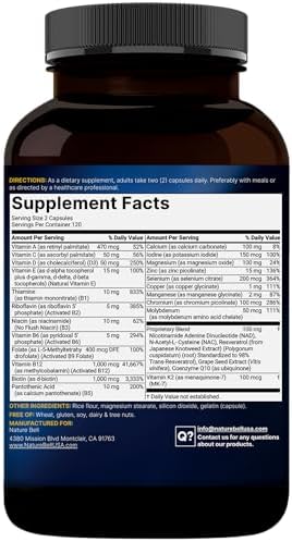 Multivitamínico Metilado para Hombres y Mujeres, 240 Cápsulas | Fórmula 27 en 1 con Vitaminas B, C, D3, K2, NAD, NAC, CoQ10, Resveratrol, Magnesio, - imagen 6