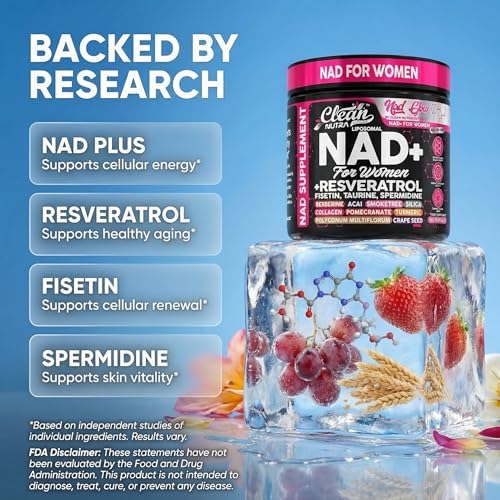 Suplemento de NAD+ Resveratrol para Mujeres con Turmeric, Vitamina C, Acai, Granada, Colágeno, Fisetina y Berberina - 90 Cápsulas Clean Nutra - imagen 3