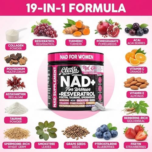 Suplemento de NAD+ Resveratrol para Mujeres con Turmeric, Vitamina C, Acai, Granada, Colágeno, Fisetina y Berberina - 90 Cápsulas Clean Nutra - imagen 4