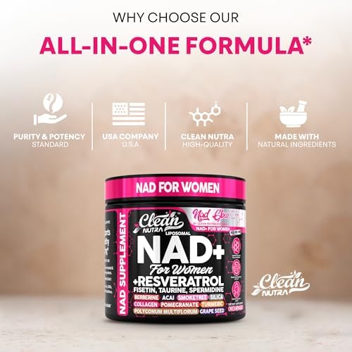 Suplemento de NAD+ Resveratrol para Mujeres con Turmeric, Vitamina C, Acai, Granada, Colágeno, Fisetina y Berberina - 90 Cápsulas Clean Nutra - imagen 8