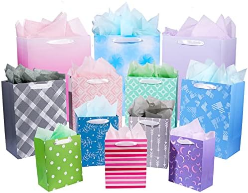 Paquete de 12 Bolsas de Regalo de Tamaños y Diseños Variados, Bolsas de Regalo al por Mayor con Papel de Seda (5 Medianas 20 cm, 4 Grandes 28 cm, 3 - imagen 1