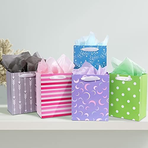 Paquete de 12 Bolsas de Regalo de Tamaños y Diseños Variados, Bolsas de Regalo al por Mayor con Papel de Seda (5 Medianas 20 cm, 4 Grandes 28 cm, 3 - imagen 2