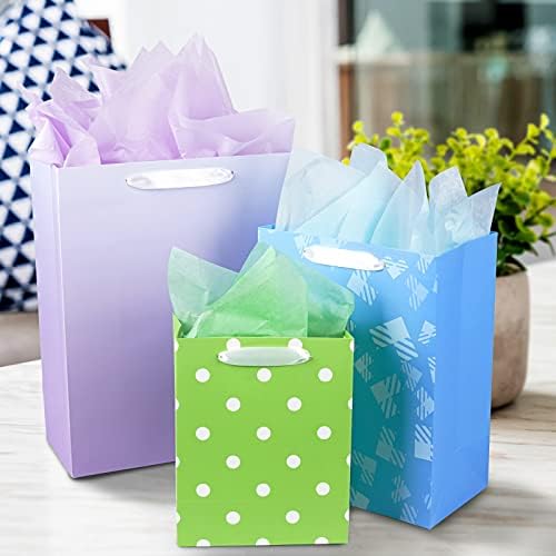 Paquete de 12 Bolsas de Regalo de Tamaños y Diseños Variados, Bolsas de Regalo al por Mayor con Papel de Seda (5 Medianas 20 cm, 4 Grandes 28 cm, 3 - imagen 3