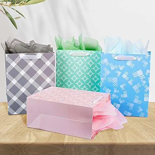 Paquete de 12 Bolsas de Regalo de Tamaños y Diseños Variados, Bolsas de Regalo al por Mayor con Papel de Seda (5 Medianas 20 cm, 4 Grandes 28 cm, 3 - imagen 4