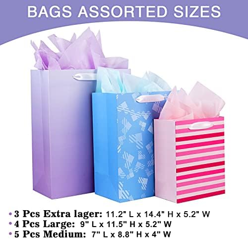 Paquete de 12 Bolsas de Regalo de Tamaños y Diseños Variados, Bolsas de Regalo al por Mayor con Papel de Seda (5 Medianas 20 cm, 4 Grandes 28 cm, 3 - imagen 5