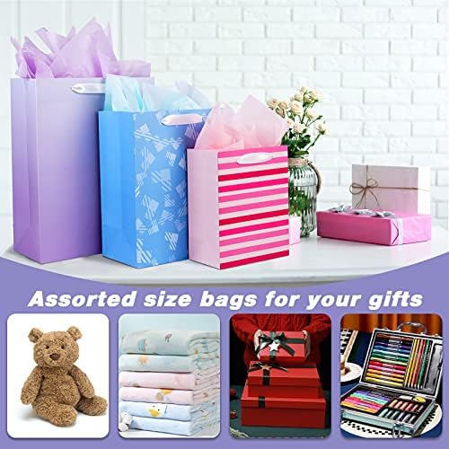 Paquete de 12 Bolsas de Regalo de Tamaños y Diseños Variados, Bolsas de Regalo al por Mayor con Papel de Seda (5 Medianas 20 cm, 4 Grandes 28 cm, 3 - imagen 7