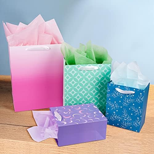Paquete de 12 Bolsas de Regalo de Tamaños y Diseños Variados, Bolsas de Regalo al por Mayor con Papel de Seda (5 Medianas 20 cm, 4 Grandes 28 cm, 3 - imagen 8