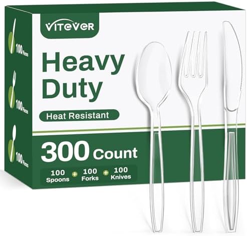 Juego de Utensilios Desechables de Plástico Transparente de 300 Piezas, 100 Cucharas, 100 Tenedores, 100 Cuchillos, Resistente al Calor y Libre de BPA - imagen 1