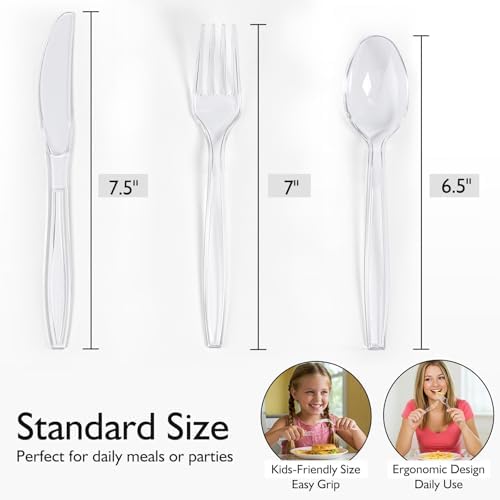 Juego de Utensilios Desechables de Plástico Transparente de 300 Piezas, 100 Cucharas, 100 Tenedores, 100 Cuchillos, Resistente al Calor y Libre de BPA - imagen 2