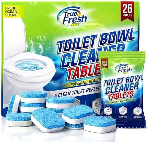 Tabletas Limpiadoras para Inodoro True Fresh 26 Piezas, Desodorante y Seguro para Sépticos, Eliminador de Olores y Manchas, Frescura Duradera Aroma - imagen 1
