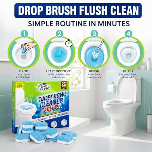 Tabletas Limpiadoras para Inodoro True Fresh 26 Piezas, Desodorante y Seguro para Sépticos, Eliminador de Olores y Manchas, Frescura Duradera Aroma - imagen 3