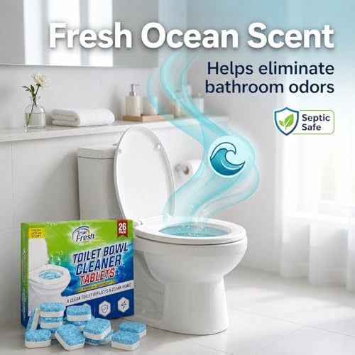Tabletas Limpiadoras para Inodoro True Fresh 26 Piezas, Desodorante y Seguro para Sépticos, Eliminador de Olores y Manchas, Frescura Duradera Aroma - imagen 4