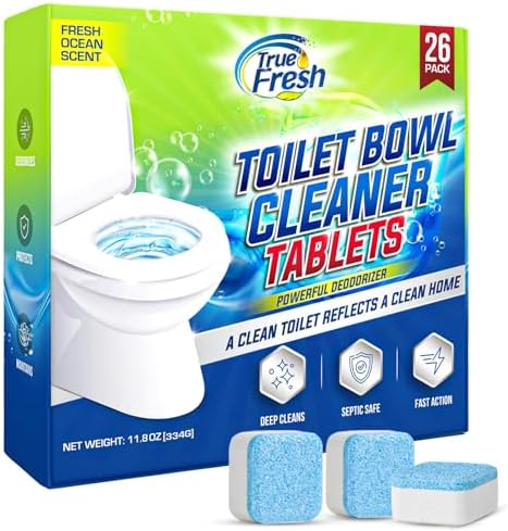 Tabletas Limpiadoras para Inodoro True Fresh 26 Piezas, Desodorante y Seguro para Sépticos, Eliminador de Olores y Manchas, Frescura Duradera Aroma - imagen 8