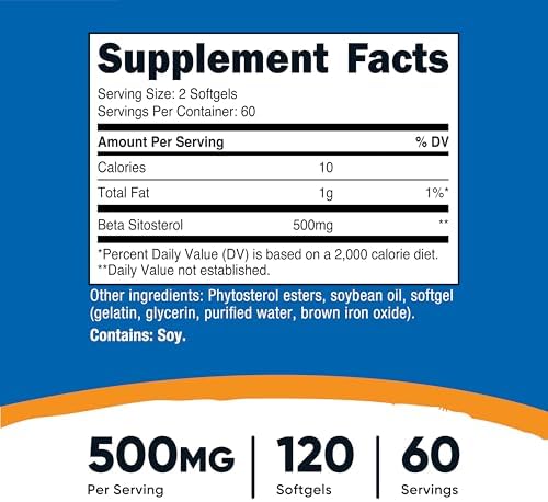 Nutricost Beta Sitosterol 120 Softgels, 500mg - Suplemento No GMO, Libre de Gluten, 60 Porciones - imagen 2